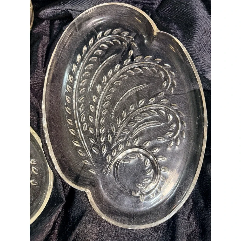 3 VTG Federal Glass Homestead Hospitality Snack Plate Wheat Pattern Clear (2639)